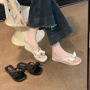 蝴蝶结交叉一字拖新款 裙子百搭外穿凉拖鞋 女夏季 软底可爱平底鞋