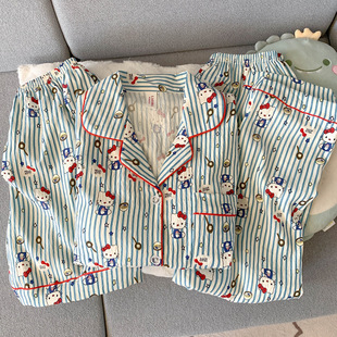 家居服三件 2025年新款 helloKitty纯棉纱布睡衣女夏季 薄款 短袖