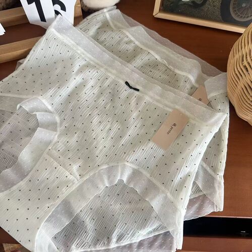 小兰裙L077泡泡纱韩版女士中腰纯棉底裆三角大码蕾丝透明弹力内裤