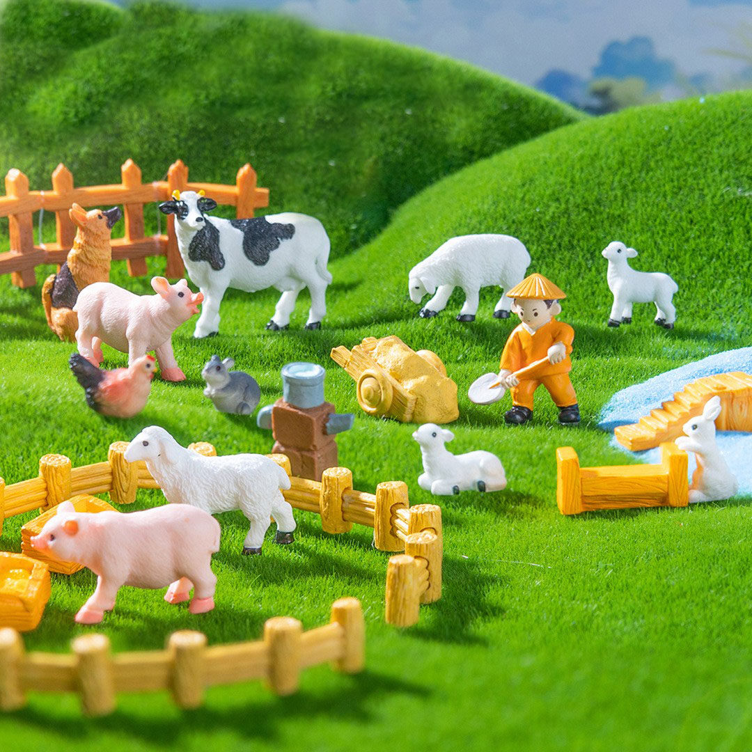 学生手工微缩小摆件微景观田园农场牛羊农夫生态瓶diy装饰品配件
