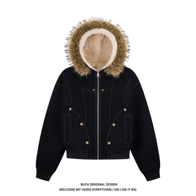 美式短款座山雕加绒加厚棉衣外套