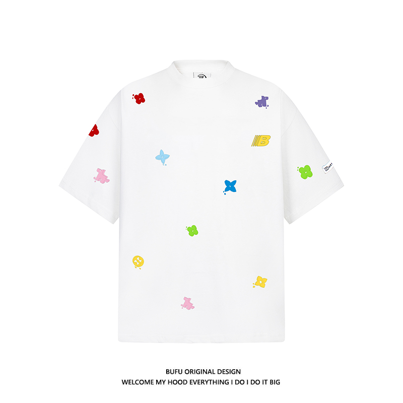 美式街头刺绣短袖T恤男女同款tee