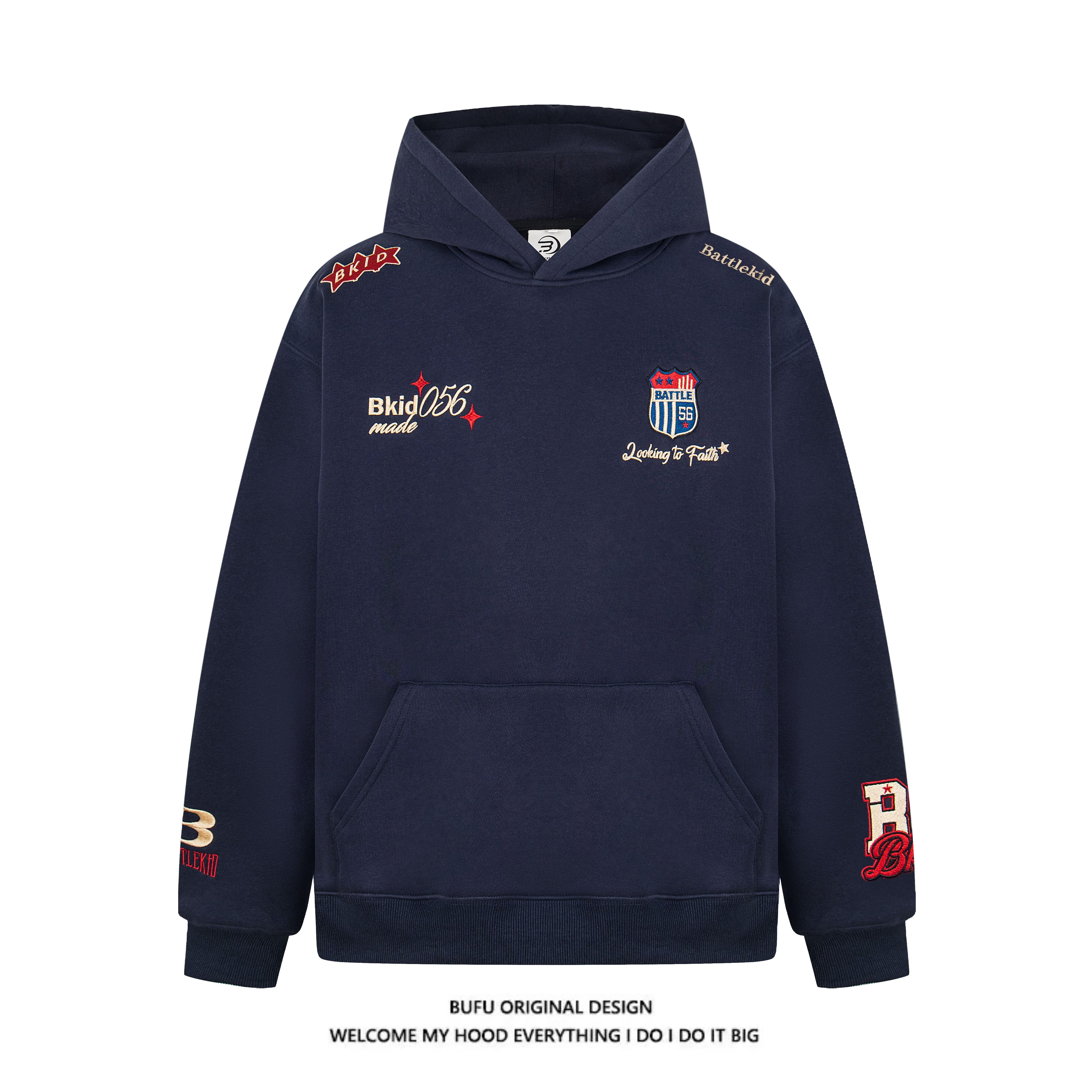 亿万少年BUFU美式复古国潮牌刺绣徽章连帽衫卫衣男女秋冬情侣外套,男装,卫衣,淘宝优惠券,粉丝福利购,淘宝优惠卷