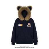 亿万少年BUFU小熊毛领开衫 外套男女情侣款 拉链学院风加绒连帽卫衣