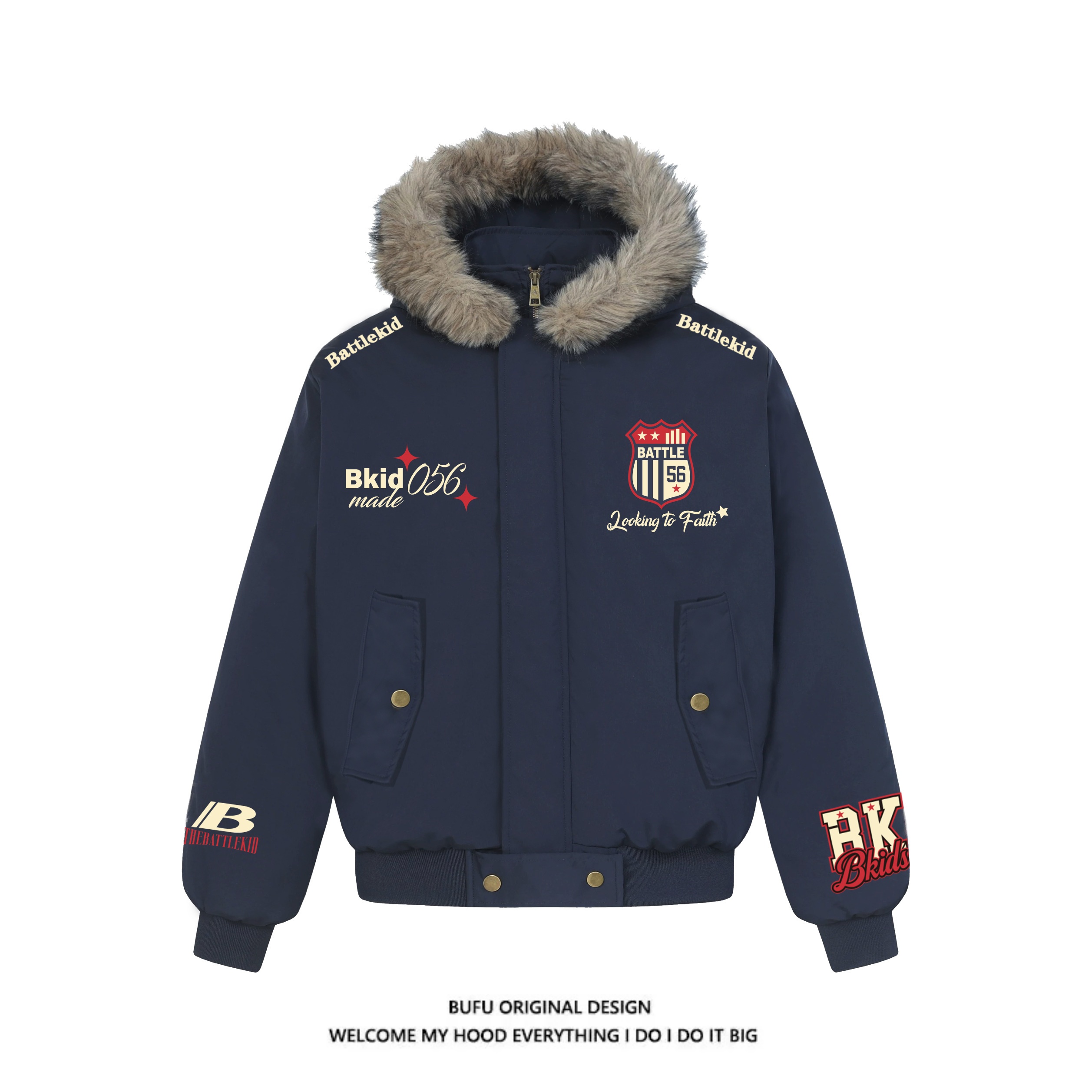 飞行夹克棉衣棉服外套毛领国潮牌