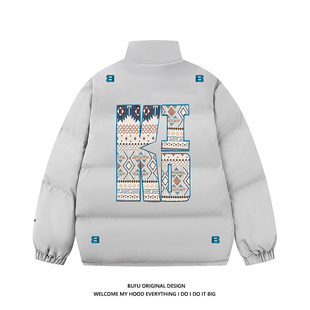 亿万少年BUFU美式 情侣国潮牌棉衣外套面包服 复古刺绣棉服男女冬季
