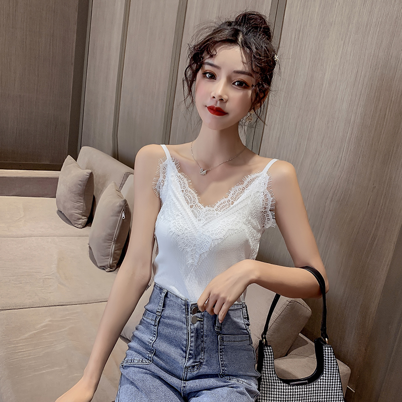 2024春夏新款蕾丝针织网红吊带背心女外穿修身无袖V领内搭打底衫_小依家实拍女装店_女装/女士精品