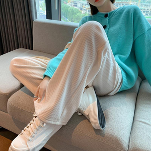 2023新款雪尼尔阔腿裤女秋冬季小个子宽松显瘦百搭直筒裤子春夏装