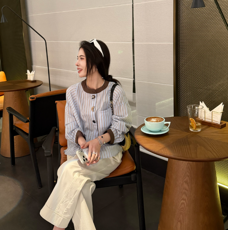 【条纹信笺】春季宽松时尚条纹衬衫2026新款百搭宽松纽扣衬衣8023