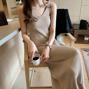 大码胖mm背心吊带裙中长款女韩版秋冬百搭针织打底连衣裙子潮