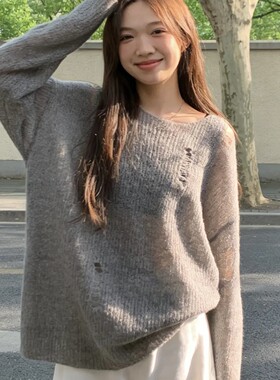 蕾丝镂空针织衫女长袖罩衫