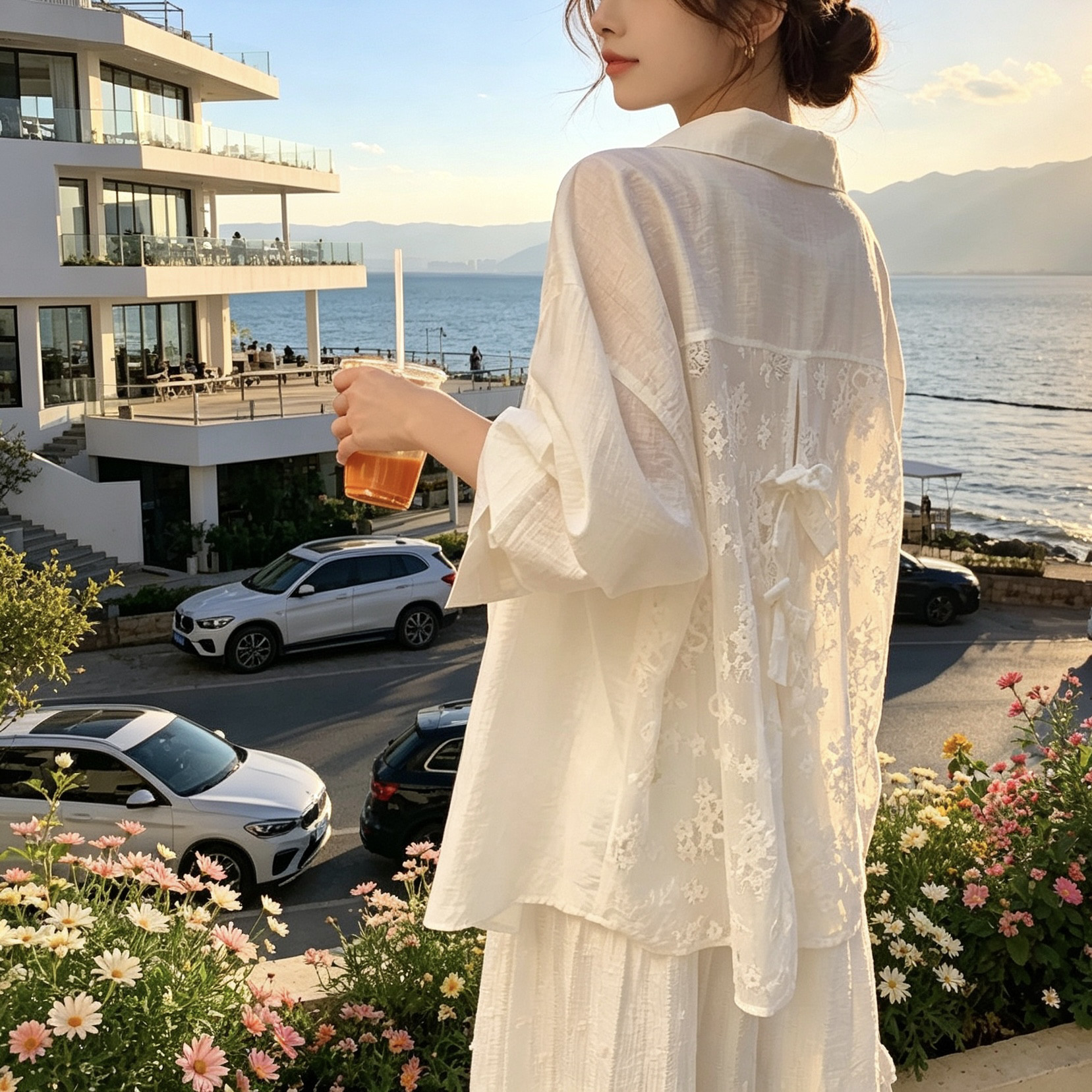 胖mm大码200斤法式温柔风蕾丝衬衫防晒衣女夏季长袖薄款外套开衫