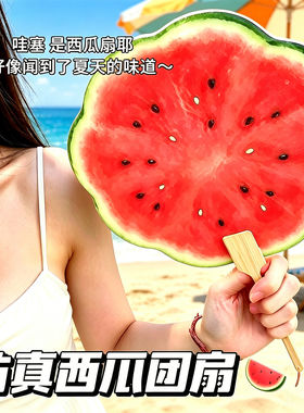 儿童手绘西瓜团扇夏日扇子送闺蜜礼物水果小扇子便携西瓜扇子道具