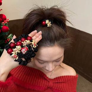 卡通生肖马珠子无痕牛奶丝发圈红色本命年马年钱袋子新年头绳饰品