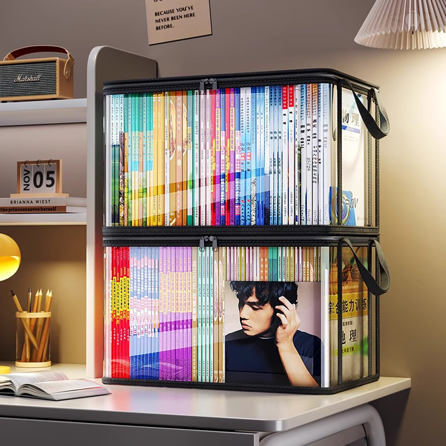 透明书本收纳箱大号书箱学生装书籍收纳神器旧书防尘整理袋可折叠