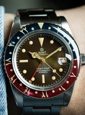 WMT Watch Panton MKII做旧氧化黄铜边圈可乐GMT阿拉伯字机械手表