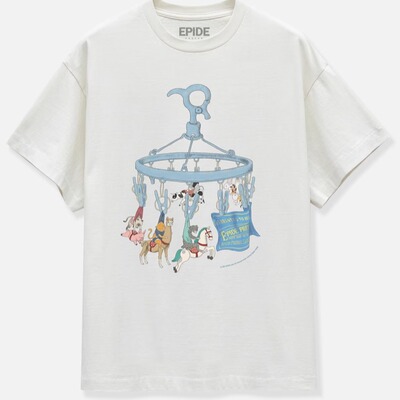 Epide Prefab旋转木马插画男女做旧复古印花圆筒T恤短袖TEE