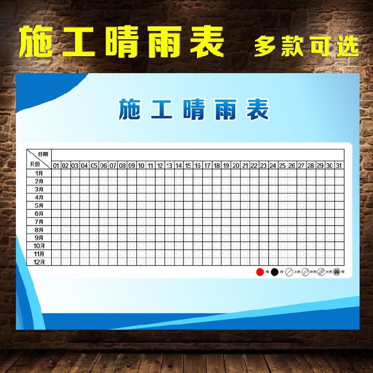 建筑公司工地施工天气预报晴雨表进度表贴纸墙贴挂画宣传海报2018