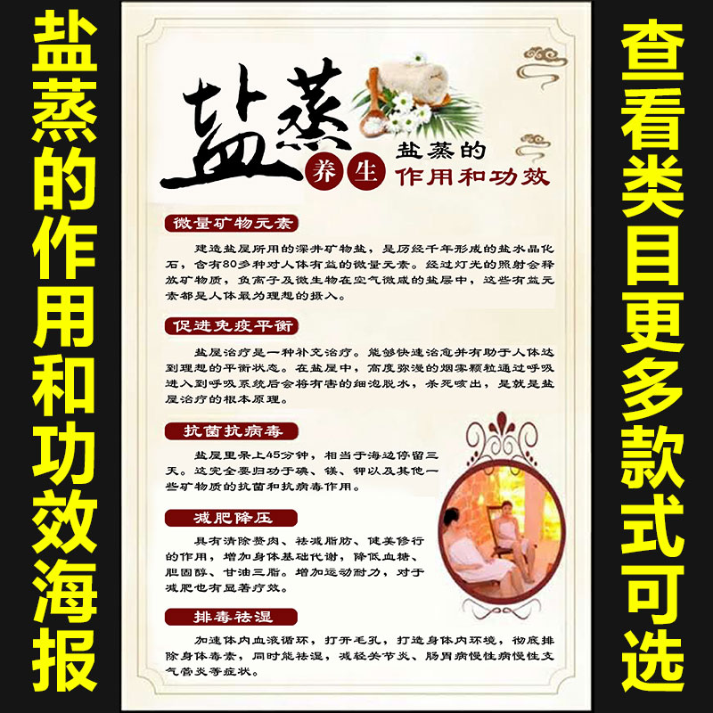 中医养生盐蒸图片挂图中医馆装饰画美容院海报图宣传画贴893