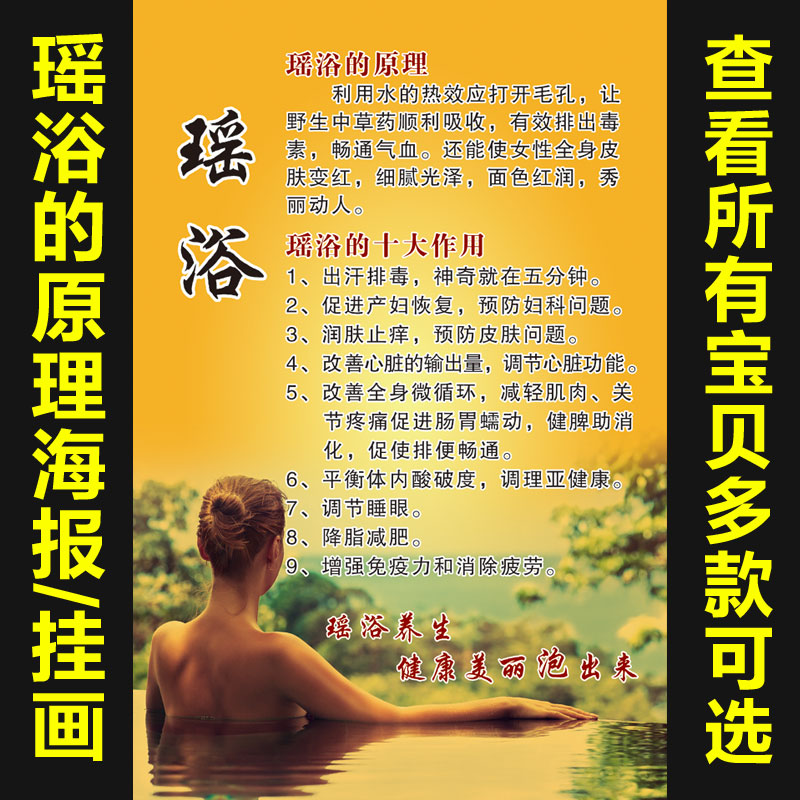 中医养生挂图片美容院海报SPA瑶浴泡澡的功效广告宣传装饰贴画