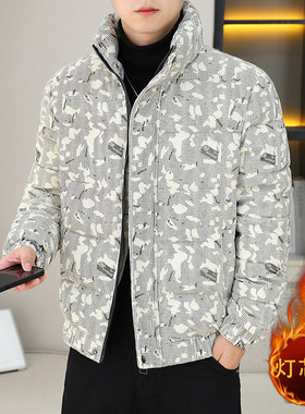潮牌印花短款加厚保暖立领棉衣男冬季棉服潮流防寒服棉袄子外套帅