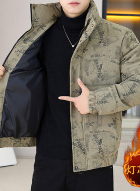 立领灯芯绒棉衣男新款加厚款保暖棉服潮流休闲棉袄冬季外套时尚帅