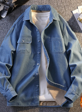 2026春装加绒厚款纯色纯棉牛仔衬衫男牛仔衣外套休闲衬衣外套柔软