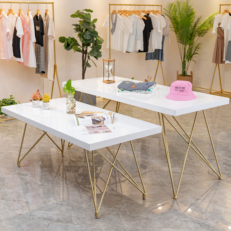 北欧服装店中间流水台长方形展示台实木中岛台童装展示桌简约桌子