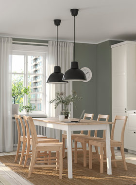IKEA宜家平托普桌子着浅褐色漆着白色漆185x75厘米家用休闲餐桌