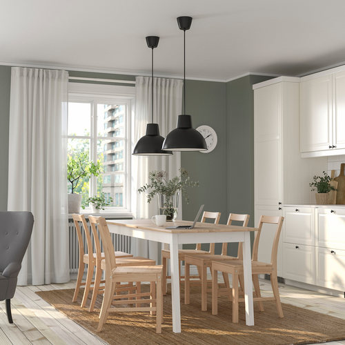 IKEA宜家平托普桌子着浅褐色漆着白色漆185x75厘米家用休闲餐桌