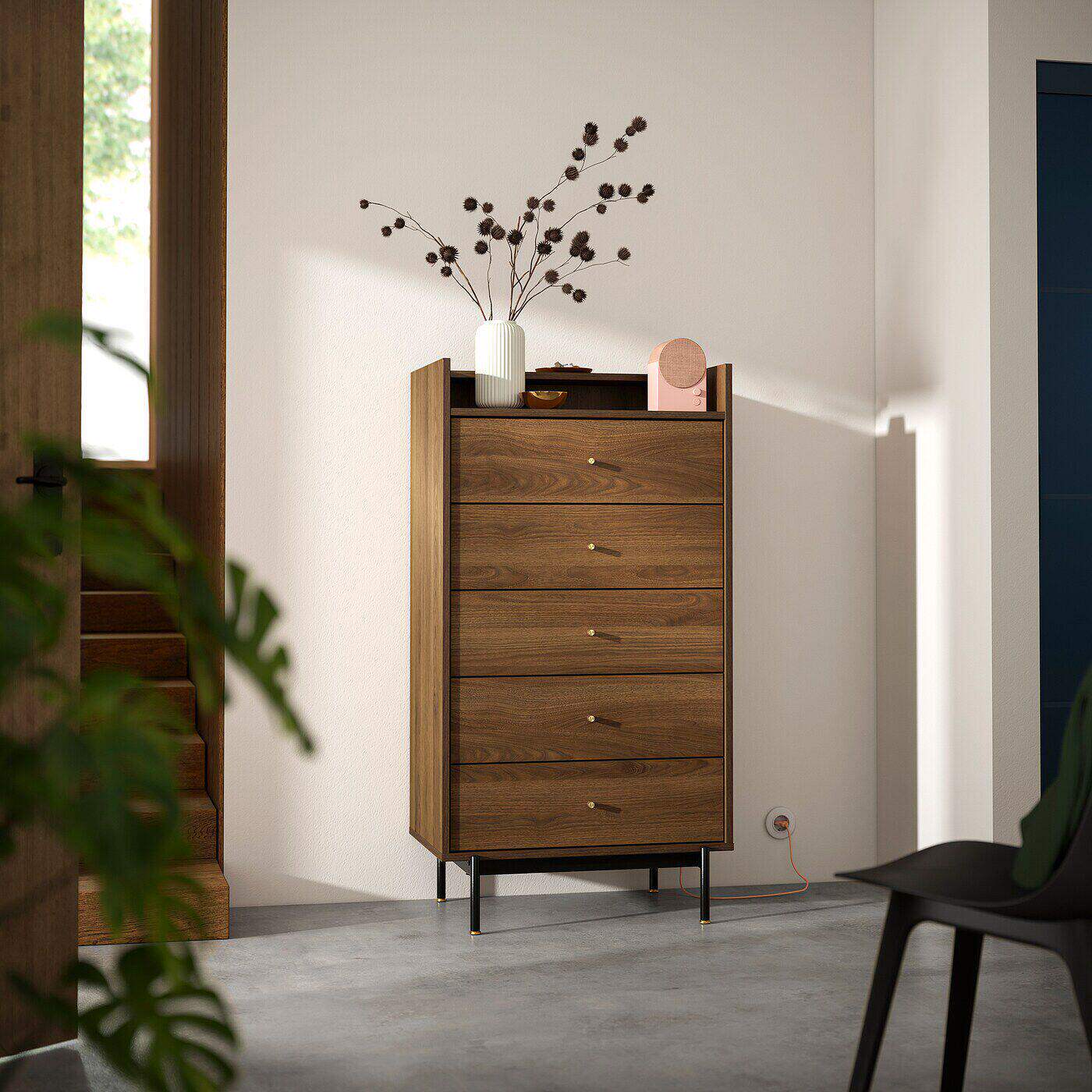IKEA宜家代购拉曼斯五斗抽屉柜褐色胡桃木纹70x48x132厘米储物柜