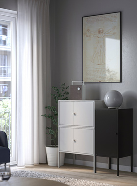 IKEA宜家代购利克胡橱柜组合灰色煤黑色95x35x92cm简约现代收纳柜