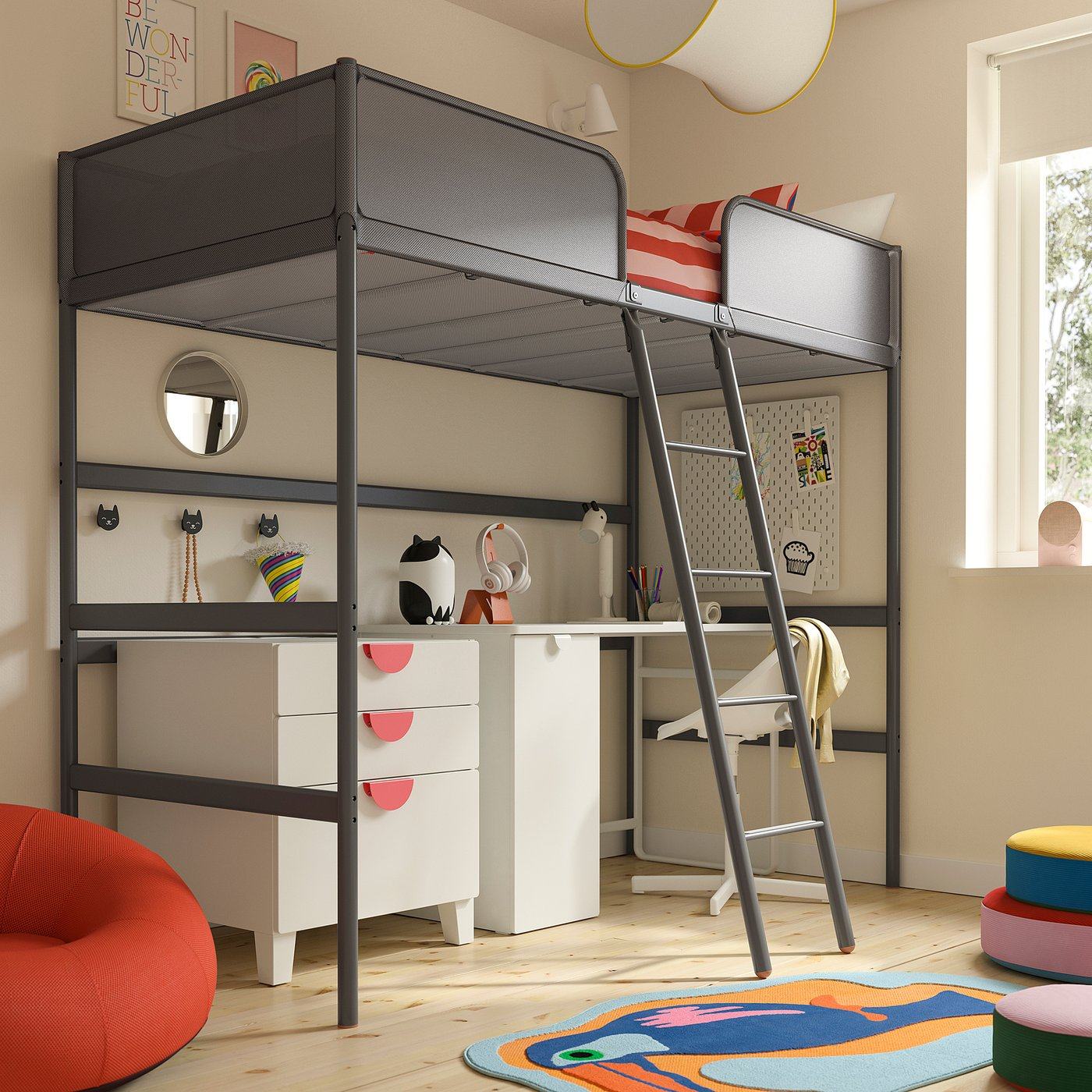 IKEA宜家代购图芬格高架床框架90x200厘米儿童学生床双层床上下床,住宅家具,铁艺/钢木床,淘宝优惠券,粉丝福利购,淘宝优惠卷