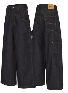 False inception工装原牛直筒牛仔裤男女硬挺阔腿廓形大口袋长裤