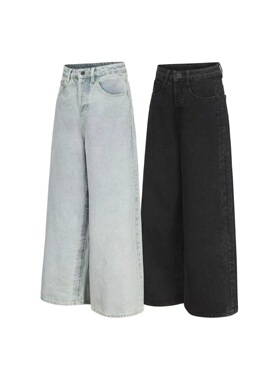 车澈同款False Inception牛仔裤男女cleanfit宽松baggy拖地阔腿裤