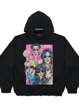 【白景屹同款】False Inception坏男孩乐队印花黑色连帽卫衣说唱