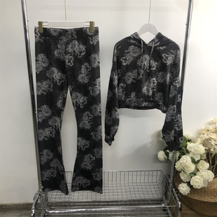 上衣松紧腰微喇裤 M723任3件 加绒连帽短款 外贸女士休闲套装 包邮