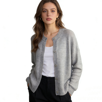 J5396外贸欧美女针织衫新款圆领单排扣宽松大码胖MM百搭毛衣开衫