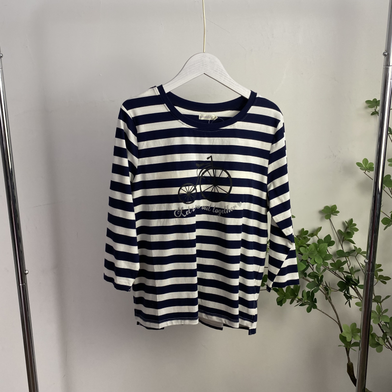 R24D4任3件包邮外贸日单女士家居服睡衣圆领条纹色连胸垫打底衫