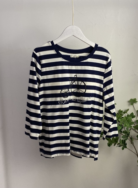R24D4任3件包邮外贸日单女士家居服睡衣圆领条纹色连胸垫打底衫