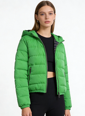 C4563外贸欧美单女装短款棉衣新款立领连帽宽松两面穿百搭棉服