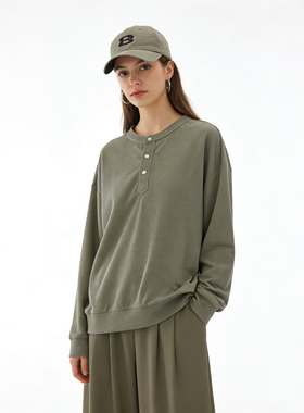 A6310外贸时尚男女同款休闲上衣早春新款立领纽扣宽松韩版卫衣