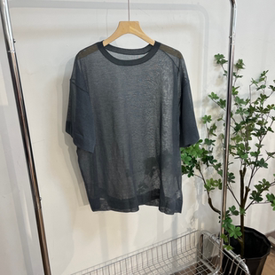 上衣 圆领套头宽松微透时尚 A0412外贸日单女士网纱短袖 T恤新款
