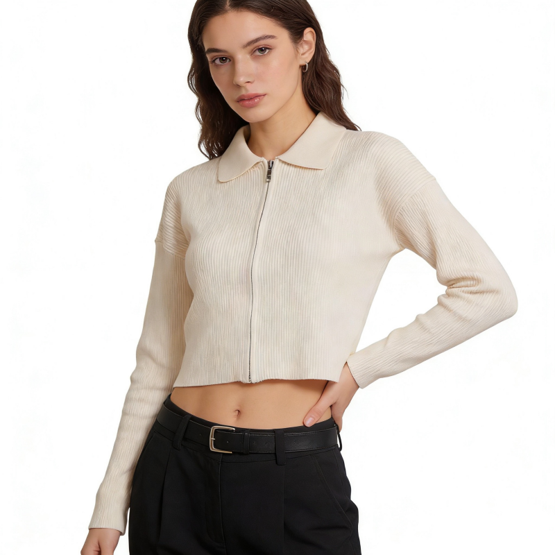 N1258外贸欧美单女装针织开衫新款翻领拉链修身洋气时尚百搭毛衣,女装/女士精品,毛针织衫,淘宝优惠券,粉丝福利购,淘宝优惠卷