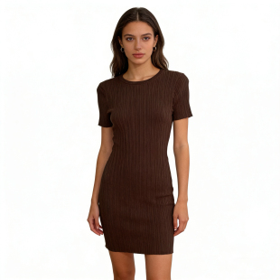 圆领套头修身 新款 包臀连衣裙 针织裙春季 N5278外贸欧美女士短袖