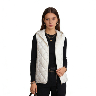 II9420时尚女士羽绒马夹新款连帽绗缝百搭无袖加厚保暖马甲