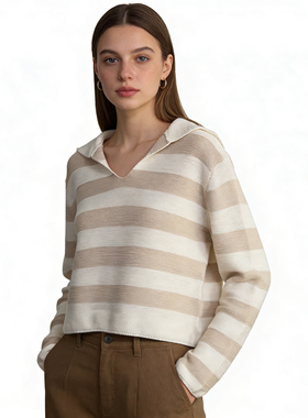 AA9632外贸欧美单拼色毛衣新款翻V领套头甜美时尚宽松短款针织衫