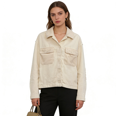 F5250外贸欧美单女士休闲外套新款翻领纽扣拼色灯芯绒宽松上衣