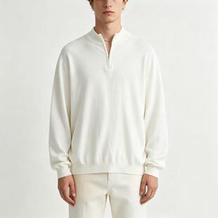 Q3215外贸欧美半高领拉链毛衣男纯色通勤针织打底衫宽松套头衫