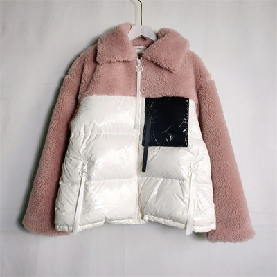 任3件包邮韩版女生休闲时尚羽绒服冬季新款羊羔毛拼接色甜美外套